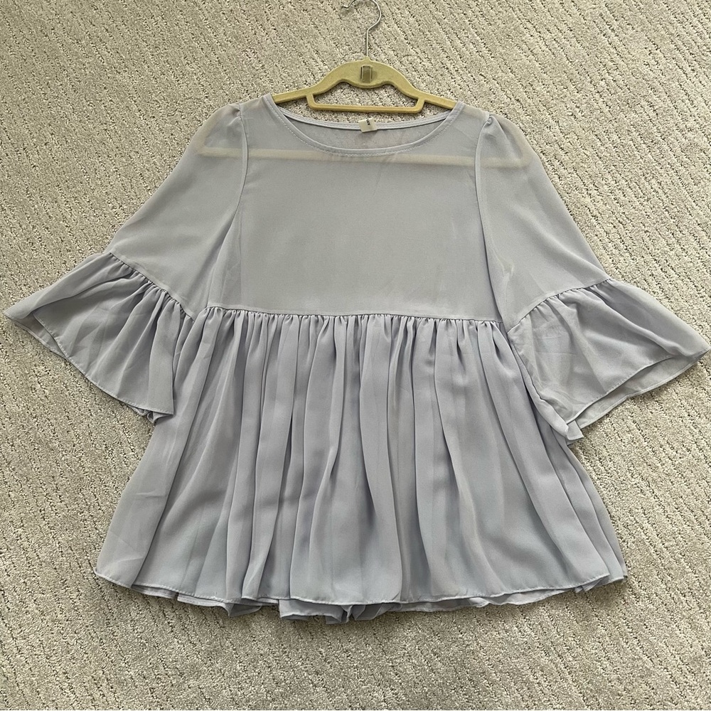 Blue Chiffon Flowy Blouse